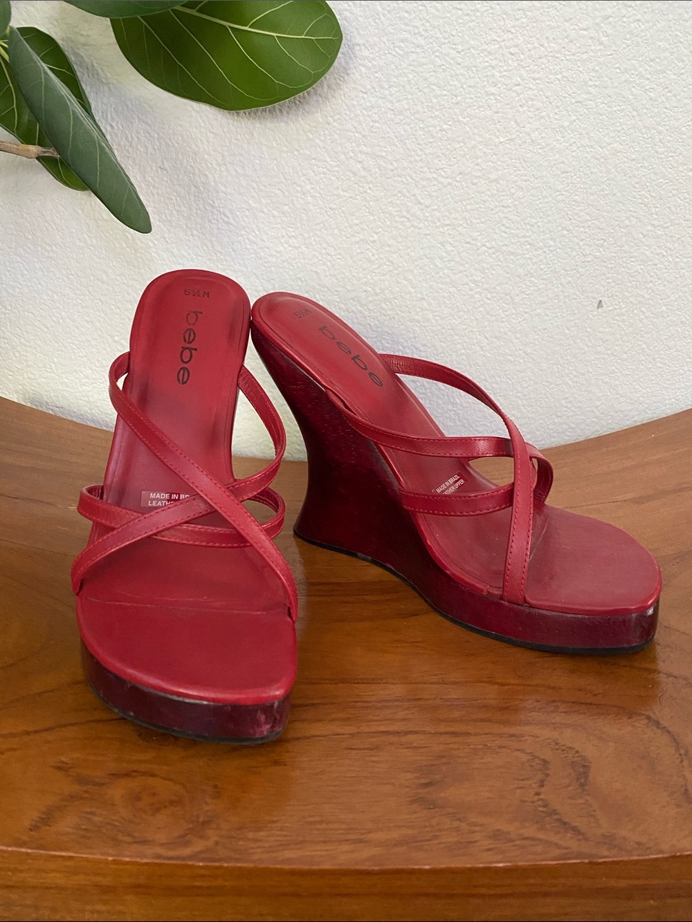 bebe Red Strappy Wedge Sandals